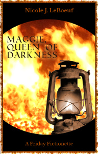 Kerosene lamp: public domain. Bonfire: CC BY 3.0 via Wikimedia Commons. Click through for excerpt and cover art attributions.