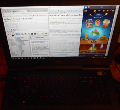 A little hard to see, but: firefox, scrivener, editplus, gimp, and bluestacks, and also RED KEYBOARD. A little hard to see, but: firefox, scrivener, editplus, gimp, and bluestacks, and also RED KEYBOARD.