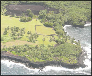 Aerial view of a sacred site near Hana