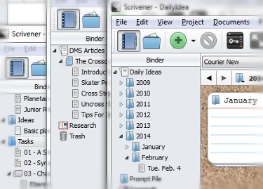 A selection of binders demonstrating Scrivener's versatility A selection of binders demonstrating Scrivener's versatility