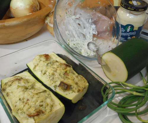 Salmon-stuffed zucchini!